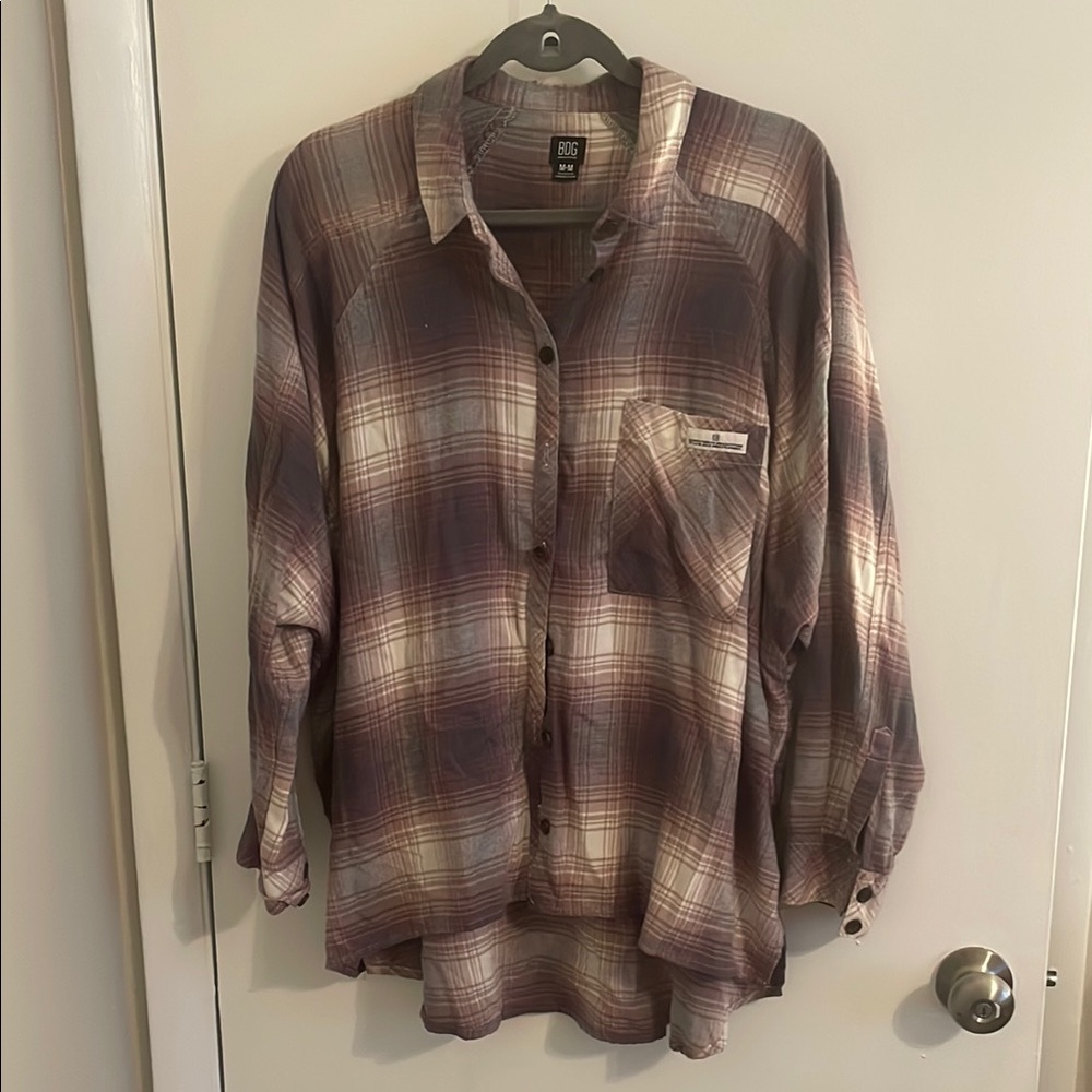 BDG Cream and Purple Button Down Shirt Relaxed Fit